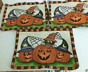 "Juego de 3 tapetes de tela con estampado de araña calabaza de Halloween 16 1/4x11,5" - Imagen 1 de 6