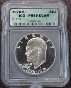 1976-S Eisenhower Silver Dollar Proof ICG PR 69 DCAM US Mint $1 Coin - Picture 1 of 2
