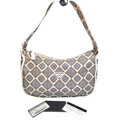 Auténtico Bolso de Mano Prada Vintage RARO Azul Marrón Cachemira Nylon Tessuto Mediano Foto 1 de 4