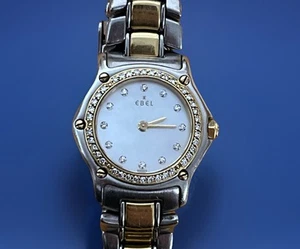 Women's Classic Ebel SS & 18kt Gold Swiss Watch Diamond Bezel Pearl 5 3/4 - 6” - Picture 1 of 23