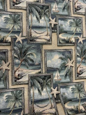 Ткань для декоратора обивки океанских гобеленов парусников пальм остров 58 дюймов ширина BTY - Изображение 1 из 4