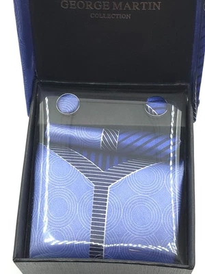 George Martin Collection Men's Blue Patterned Tie Set W/ Cufflinks & Pocket Squa - Image 1 of 4