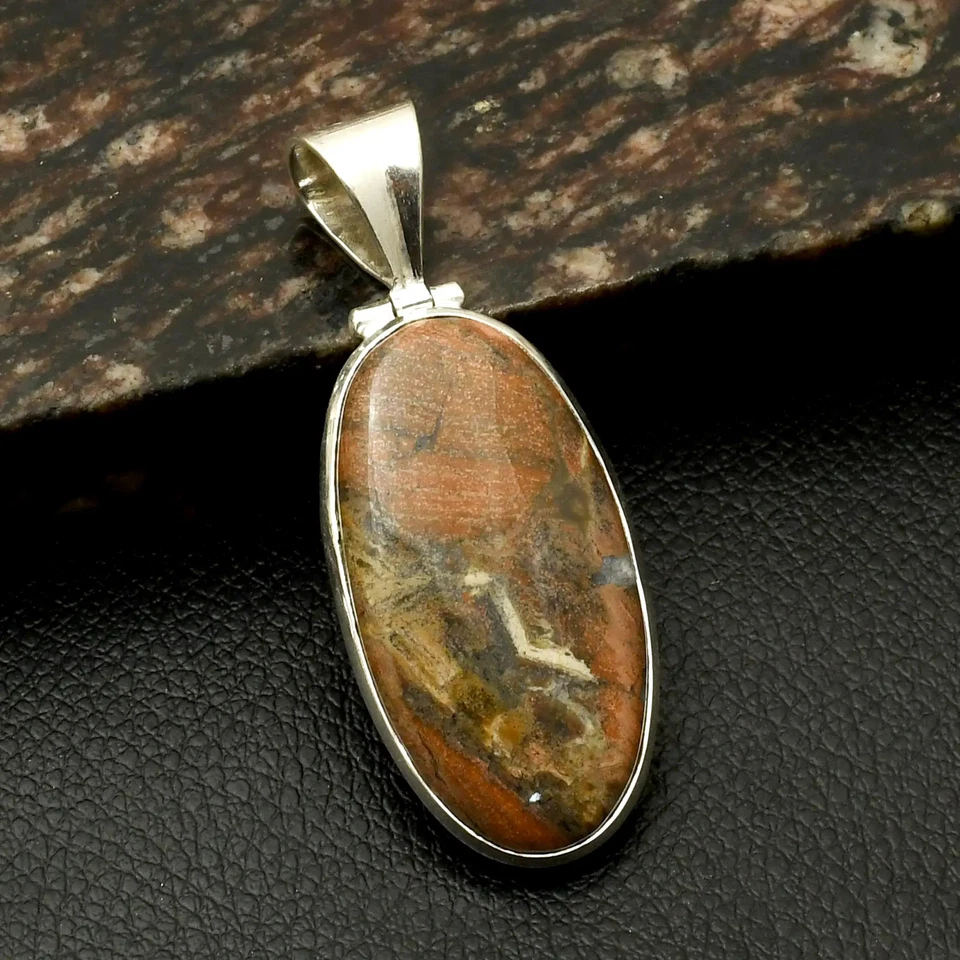 Colgante étnico hecho a mano con piedras preciosas de jaspe arco iris rojo joyería regalo 2,2" AP-40578 Foto 1 de 1