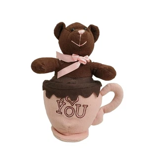 Zuckerhut Plüsch I Love You Bär Kaffeetasse Becher 2006 braun rosa Valentinstag Geschenk - Bild 1 von 6