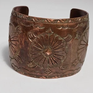 Native American Lonnie A Willie Vintage Copper Cuff Bracelet 7.5" Signed 86.29 g - Picture 1 of 12