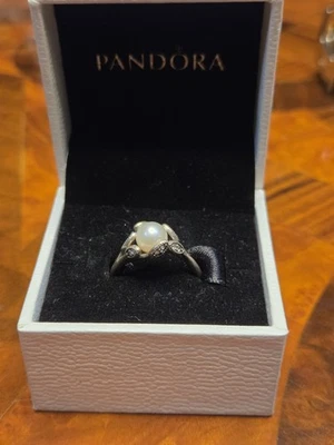 Pandora Hojas Luminosas 925 Plata Esterlina Perla Anillo de Compromiso Talla US 6 Foto 1 de 4