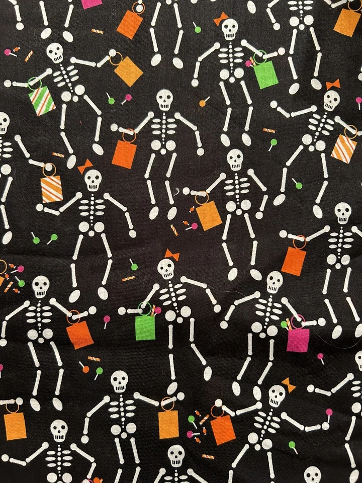 Halloween Dancing Skeletons Quilt Fabric. 2 Yard Piece. Fun!100% Cotton Benatex - Image 1 of 2