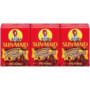 SUN MAID DARK CHOCOLATE YOGURT RAISINS - 1oz BOX -6CT - PACK OF 4 (24BOXES) - Picture 1 of 3