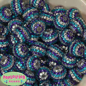 20mm Bubblegum Beads 20 Silver Turquoise Purple FROZEN Rhinestone Jewelry 
