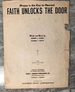 Vintage 1959 "Faith Unlocks The Door" Sheet Music By Samuel Scott & Robert Sande - Picture 1 of 3