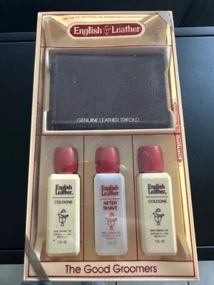 Juego de regalo de cuero inglés colonia después del afeitado cuero triple cartera vintage nuevo de colección Foto 1 de 4