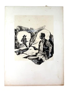 Illustrazione disegno opera d'arte originale Thomas Lyon Russell cowboy sparo - Foto 1 di 18