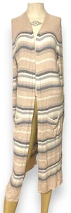 SO Brand Striped Long Sleeve Ribbed Open Cardigan Size Large Rayon Nylon Pockets - Picture 1 of 9