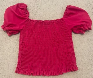 Ladies CERISE PINK RUCHED CROPPED TOP BY NEW LOOK SIZE 10 WORN ONCE - Picture 1 of 2