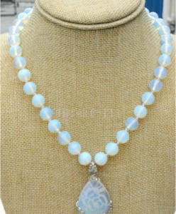 18" Australia 10mm White Opal Gemstone Beads Drop Pendant Necklace - Picture 1 of 5