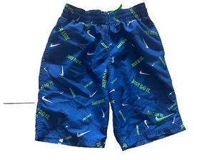 Nike Boys Swim Trunks Built In Briefs Pockets Drawstring Logo Sz Med Blue Logo - Picture 1 of 4