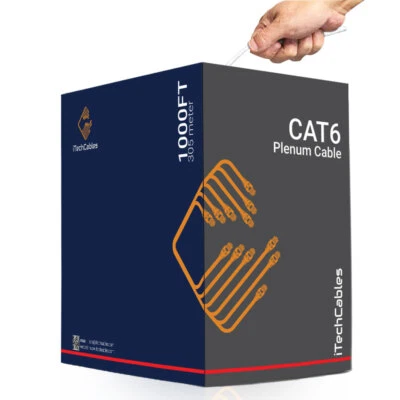 1000ft Cat6 Plenum Ethernet Cable, 550MHz, Unshielded Twisted Pair, CMP White - Image 1 of 4