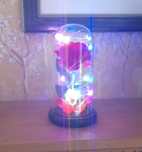 Galaxy Red Rose With Warm LED Lights in Glass Dome - Gift Boxed - Picture 1 of 3
