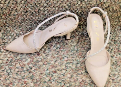 Unisa Cream Suede Shoes Heels with Sparkle Straps Size 6-1/2M US - Image 1 of 4
