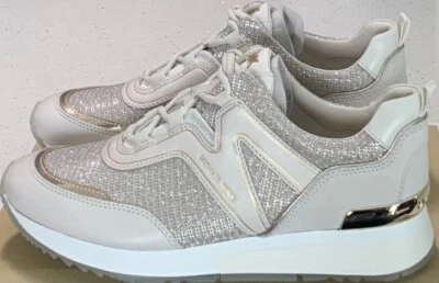 MICHAEL KORS MK Pippin Mixed-Media Trainer Women's Sneakers- Champagne- Sizes - Image 1 of 4
