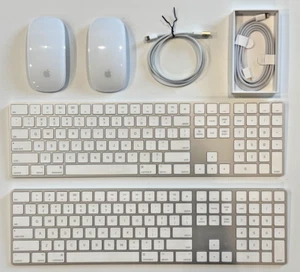 2 APPLE MAGIC KEYBOARD W/ NUMERIC KEYPAD AND 2 MAGIC MOUSE + USB-LIGHTNG CABLES - Picture 1 of 2