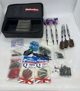 Vintage Budweiser Dart Carry Case With 6 Plastic Tip Darts & Accessories - Picture 1 of 5