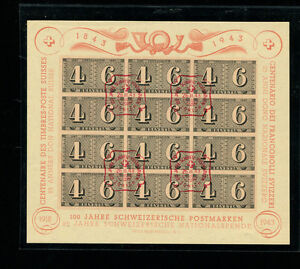 Switzerland Stamp on Stamp 1943 Scott B130 Sheet Used with FDC Cancel in Red