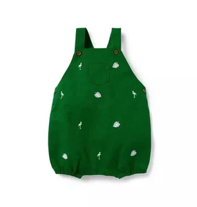Janie and Jack Baby Tropical Embroidered Linen Overall Green size 12 To 18 Month - Picture 1 of 9