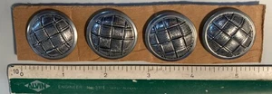 UNUSUAL COOL VINTAGE 4 LARGE SILVER ART METAL BASKET CROSS WEAVE PATTERN BUTTONS - Picture 1 of 2