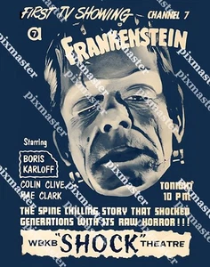 FRANKENSTEIN BORIS KARLOFF 1957 CANALE TV 7 11X14 POSTER TEATRO SHOCK - Foto 1 di 1