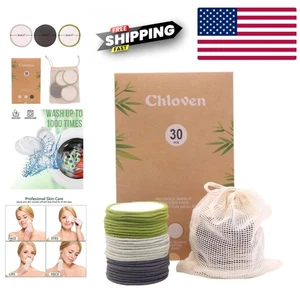 Bulk 30 Bamboo Makeup Remover Pads Reusable Organic Cotton & Charcoal Eco Beauty - Picture 1 of 9