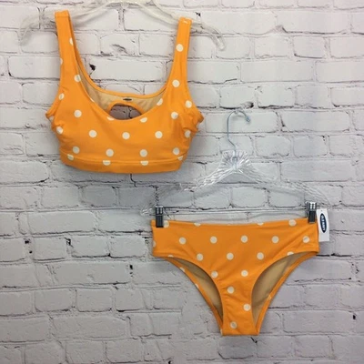 Traje de baño Old Navy para mujer talla S naranja y blanco a lunares bikini dos piezas playa Foto 1 de 4