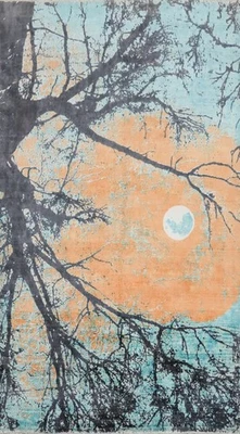 Alfombra Abstracta 5x8 Moderna Anudada a Mano Oriental en Silueta de Árbol Iluminado por la Luna Foto 1 de 4