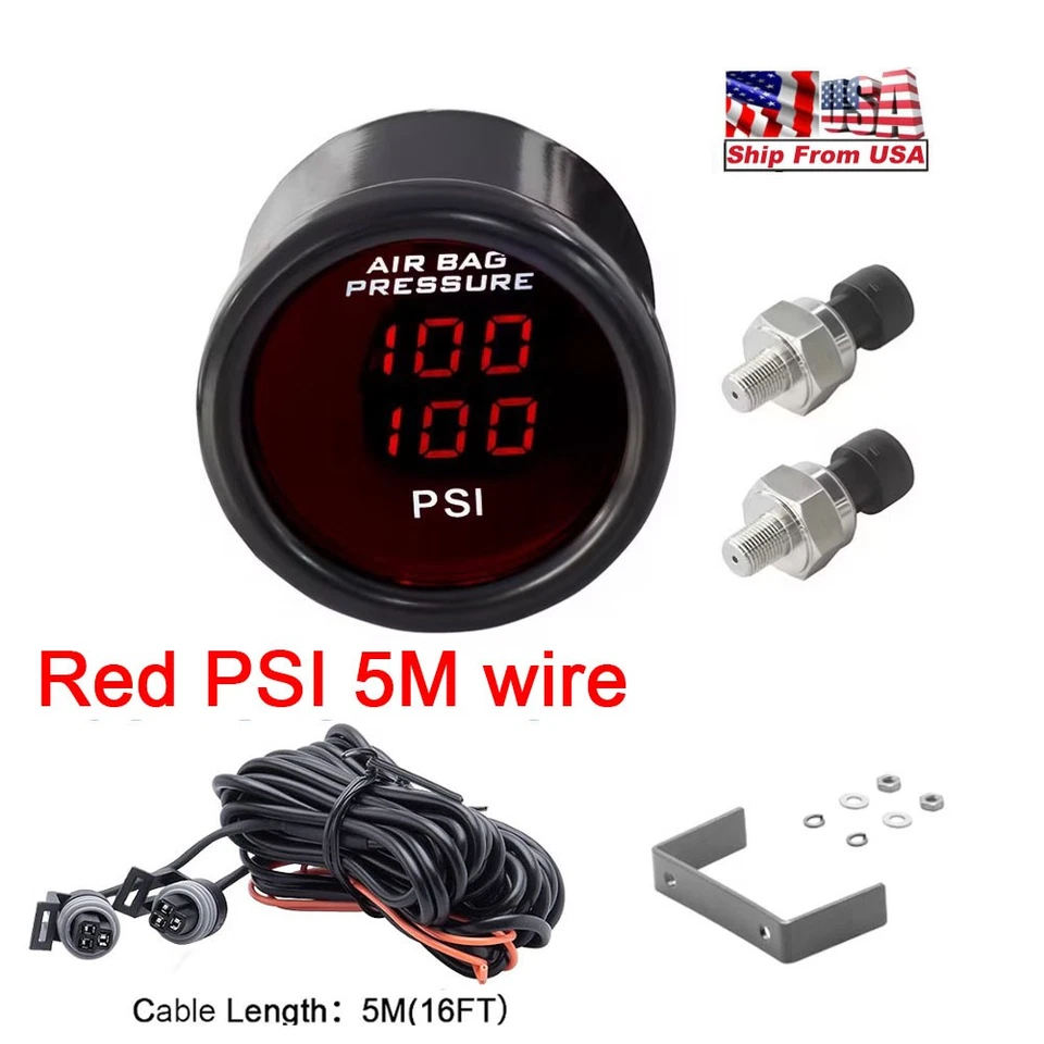 52mm Dual Display Air Suspension Pressure Gauge Psi Air Ride Gauge 1/8NPT Red - Image 1 of 4