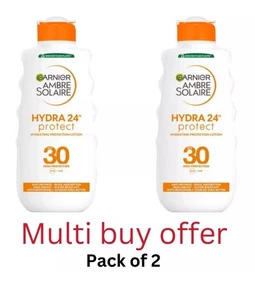 2 x 200ml Garnier Ambre Solaire Hydra 24H Protect Sun Lotion SPF50 New Stock - Picture 1 of 6