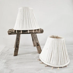 Laura Ashley Raw Silk Natural Beaded Pleated Lampshade Small Clip On Pair 6" - Picture 1 of 18