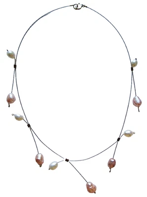 Real white pink pearls bridal wedding 925 silver catch floating femme necklace - Image 1 of 4