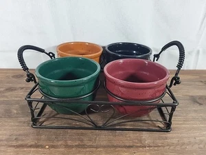 5pc Serving. 4 Small Bowls W/ Metal Holder W/ Handles - Dips, Hors D'oeuvres - Picture 1 of 10