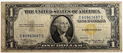 Scarce 1935A WW2 $1 US North Africa GOLD Yellow Seal SILVER Certificate Banknote - Image 1 of 4