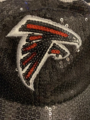 Atlanta Falcons Ladies Low Profile Adjustable Hat Cap With Sequined Logo. Black - Image 1 of 4