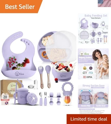 Juego de alimentación de bebé de silicona sin BPA de 17 piezas con placas de succión fuertes - púrpura Foto 1 de 4