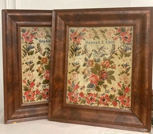 Antique Dated 1850 Pair of Needlepoints Done by Sisters in Original Frames - Picture 1 of 14