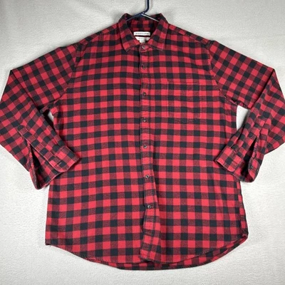 Amazon Essentials Buffalo Plaid Mens L Flannel Black Red Pre-owned Pockets - Image 1 of 4