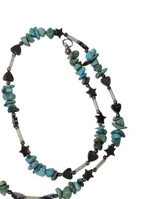 Collar SLicK Joyería 17" Turquesa Pepita, Hematita Estrellas y Corazones Foto 1 de 3