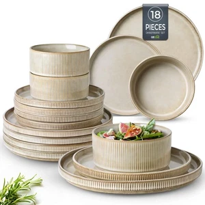 Stoneware Dinnerware Sets for 6,Round Reactive Glaze Ceramic Plates and Bowls... - Picture 1 of 7