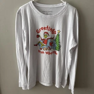 Life Is Good LS Shirt Crusher Size X-Large Greetings From Whoville White - Picture 1 of 8