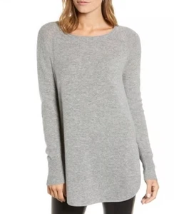 HALOGEN Shirttail Wool & Cashmere Soft Boatneck Sweater Tunic Gray Women Size 1X - Picture 1 of 9
