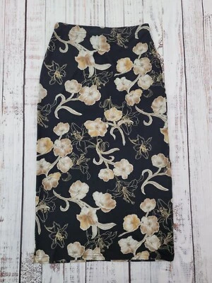 Vintage JKLA California Black Floral Print Side Slit Midi Skirt Women's S - Image 1 of 4