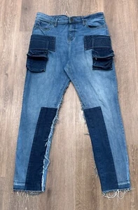 Val Kristopher Jeans Mens 34X30 Distressed Patchwork Cargo SPACE (Tag 34X32) - Picture 1 of 17