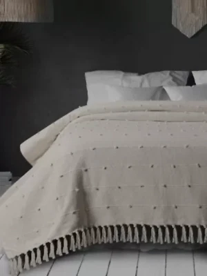 Hand Loom 100% Cotton Throw Natural Printed Fringe Tassel Sofa Bed Chair Blanket - Image 1 of 4